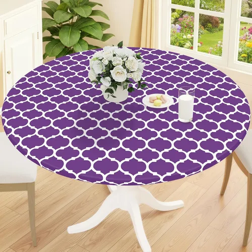 Miniatura 13 de Smiry Mantel redondo de pícnic, fundas de mesa elásticas impermeables para mesas de 18 a 24 pulgadas, manteles de vinilo con parte trasera