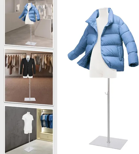 Miniatura 2 de Maniquí masculino con forma de cuerpo de maniquí, 27.5 a 51 pulgadas de altura ajustable de media longitud, modelo de ropa para exhibición