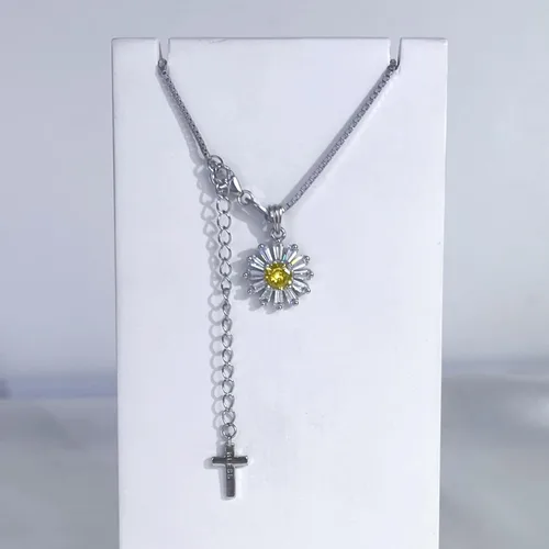 Miniatura 5 de Collar con colgante de flor de margarita de plata de ley 925 para mujer, cadena de caja de 0.039 in