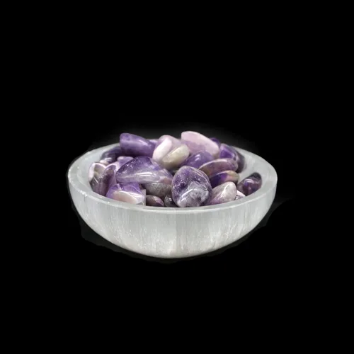 Miniatura 3 de Soul Sticks Cuenco de selenita relleno de 4 pulgadas con piedra semicristal y curativa, cuenco decorativo de selenita pura, carga de cristal de 7