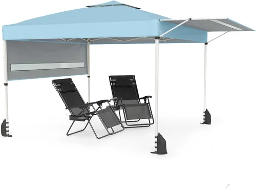 Miniatura 12 de Tangkula Toldo desplegable de 10 x 17.6 pies con toldos dobles ajustables, tienda de campaña para exteriores de 2 niveles con 8 estacas, 4 cuerdas
