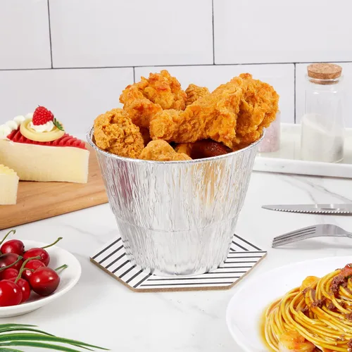 Miniatura 5 de meekoo Bandeja de revestimiento de cubo de grasa, 50 piezas de papel de aluminio, accesorios de parrilla para atrapar grasa, plateado, desechable