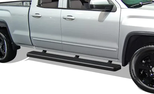 Miniatura 26 de APS - Estribos iBoard para Chevrolet con cabina extendida de 2 puertas completas + 2 puertas de apertura inversa, 4 pulgadas, Aluminio negro