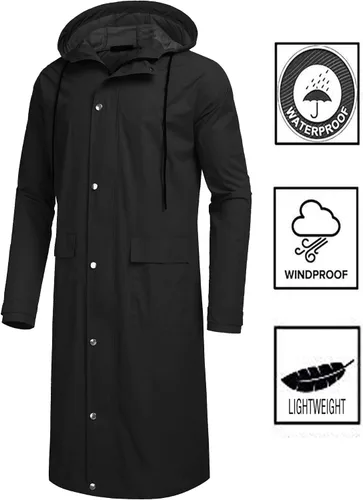Miniatura 2 de COOFANDY Chaqueta impermeable para hombre con capucha impermeable ligera activa larga
