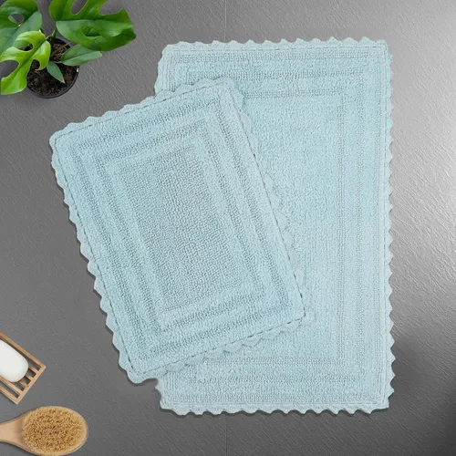 Miniatura 10 de TreeWool - Alfombras de baño con borde de ganchillo reversible en algodón de felpa (paquete de 2)
