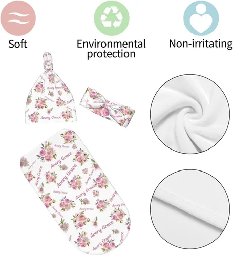 Miniatura 4 de Mantas de bebé personalizadas con nombre – Manta personalizada para bebé recién nacido para niñas y niños – Flores