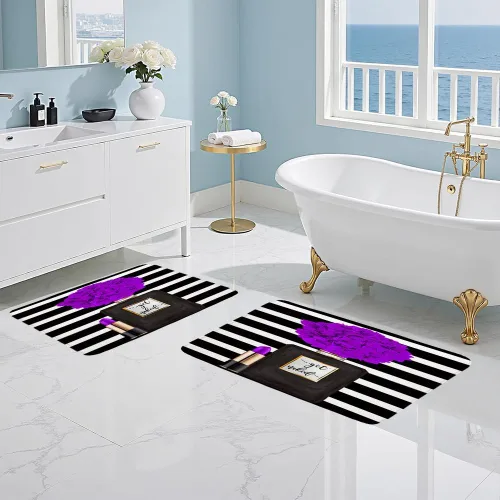 Miniatura 6 de Perfume negro flor moda niña alfombras de cocina abstracto geométrico rayas modernas simples contemporáneas mujer dama lápiz labial cocina fregadero