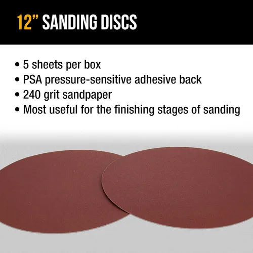 Miniatura 4 de Dura-Gold Discos de lija de alta calidad de 12 pulgadas, grano 240 (caja de 5), discos de papel de lija con adhesivo autoadhesivo PSA, abrasivo