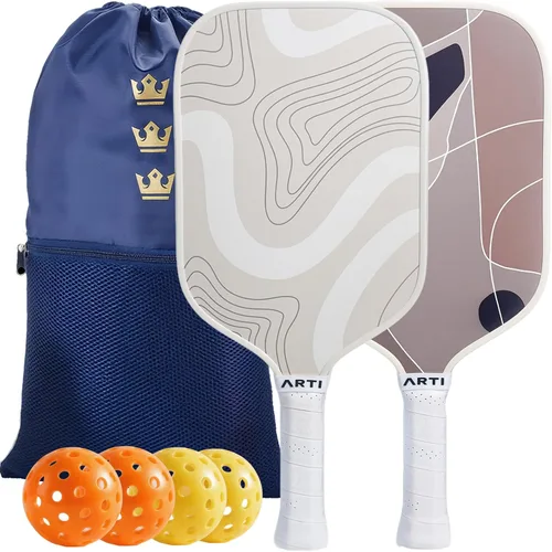 Miniatura 9 de ARTI Juego de 2 palas de pickleball aprobadas por USAPA, 2 raquetas de pickleball, 4 bolas y 1 bolsa de transporte portátil Flor Rosa Y Verde
