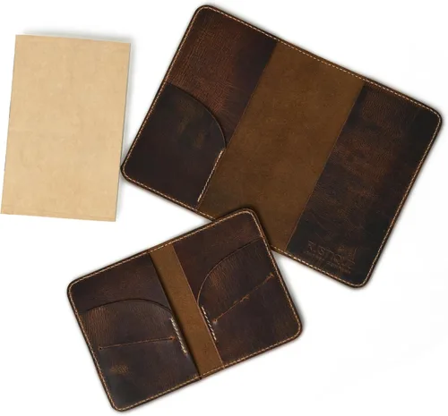 Rustique Style Leather Journal Cover for Field Notes & Moleskine Cahier | Pure Full Grain Vintage Leather Passport Wallet & Card Holder | Premium