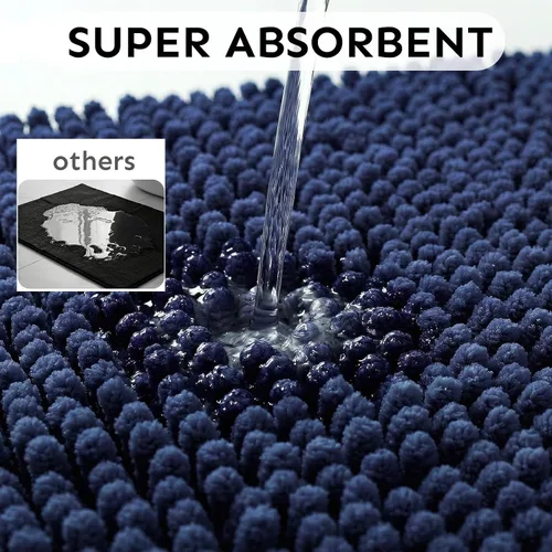 Miniatura 3 de Alfombras de baño Secura, 47 x 28 pulgadas, extra suaves y gruesas, alfombra de baño absorbente de agua, lavable a máquina, alfombras de baño Azul