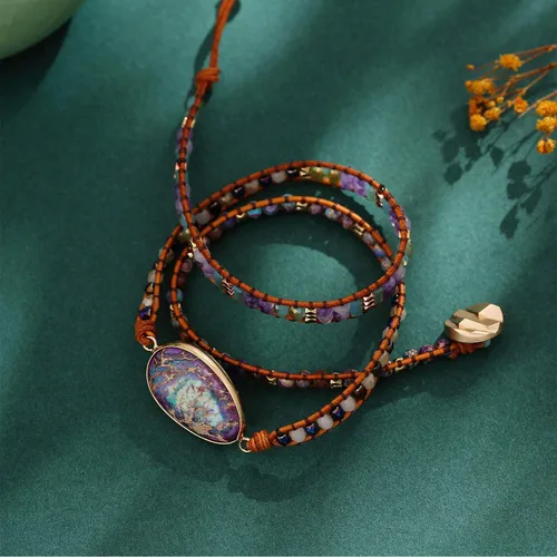 Miniatura 4 de Plumiss Colección de pulseras de cuentas de cuero de cristal natural hechas a mano para mujer