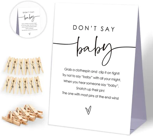Juego de Baby Shower Don't Say Baby Shower, decoración de baby shower, mini pinzas para la ropa para baby shower, decoraciones neutrales para baby