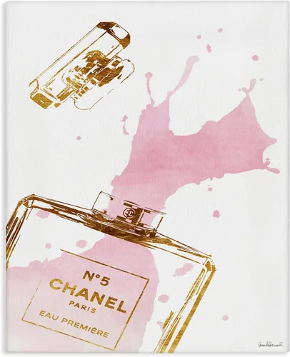 Stupell Industries - Botella de perfume Glam de salpicadura de perfume en tonos rosa y dorado, Lienzo en bastidor decorativo para pared, hecho Glam