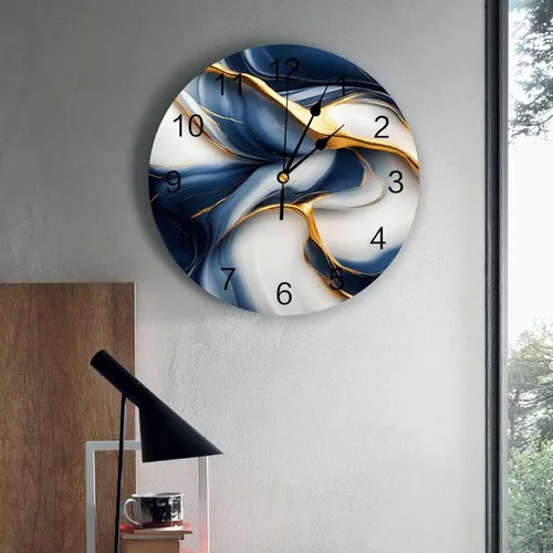 Miniatura 4 de Reloj de pared de PVC de mármol azul dorado para decoración de sala de estar, textura abstracta retro, silencioso, sin tictac, funciona
