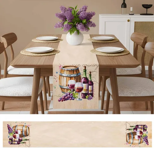 Miniatura 2 de Camino de mesa de otoño, caminos de mesa de vino y uva, cosecha, Acción de Gracias, vintage, barril de vino, de algodón, lino, bufanda, cocina, mesa