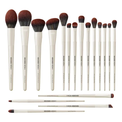 EIGSHOW Juego de 18 brochas de maquillaje profesional con etiquetas, para base, rubor, contorno, sombra de ojos, delineador de ojos, vegano sin