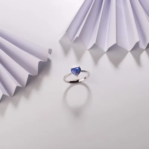 Miniatura 4 de Anillo de plata esterlina S925 con forma de corazón de ópalo creado en laboratorio, tamaño 5 a 10 para mujer