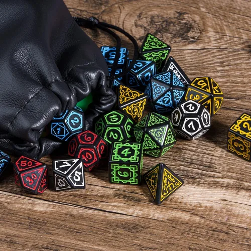 Miniatura 4 de Juego de 5 dados poliédricos para druidas DND (35 piezas) con 1 bolsa de cuero grande, juego de troqueles D&D para juegos de mesa RPG