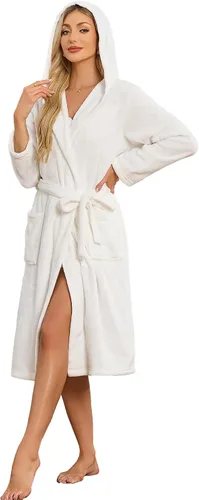 Miniatura 103 de HEARTNICE Bata de forro polar con capucha para mujer, bata de baño suave para mujer, bonito abrigo largo para casa
