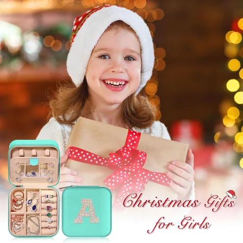 Miniatura 2 de Parima Regalos de cumpleaños para mujeres, joyero personalizado, regalos de cumpleaños, portátil, organizador de joyas azul, esencial para mujeres