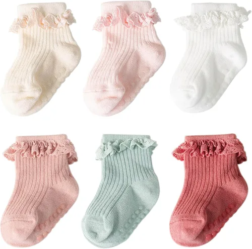 Miniatura 9 de DRESHOW BQUBO Calcetines Antideslizantes para Bebés Niñas Pequeñas - Lindos Calcetines de Tobillo con Volantes y Agarre para Bebés y Niños Pequeños