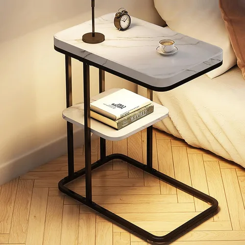 Miniatura 8 de DELURA Mesa auxiliar en forma de C, mesa auxiliar pequeña para sofá y cama, espacios pequeños, sala de estar, dormitorio, mesa rústica