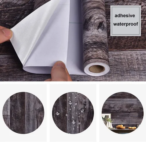 Miniatura 6 de WENMER Tablones de papel tapiz autoadhesivo de madera gris de 17.71" x 118.1" con diseño de tablilla despegar y pegar para encimera, gabinete, Gris