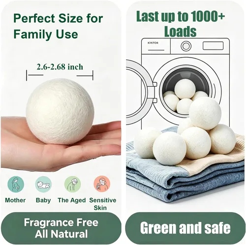 Miniatura 2 de KINTOR Wool Dryer Balls XL 6 Pack, 100% New Zealand Wool Organic Fabric Softener, Hypoallergenic Baby Safe Unscented, Chemical Free Reduce Wrinkles