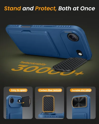 Miniatura 5 de Funda para iPhone Air con soporte para tarjetas, soporte integrado y cubierta para lente de cámara, a prueba de golpes, de silicona resistente a Azul