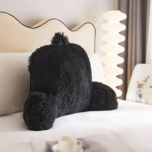 Urban Lifestyle Almohada decorativa y de apoyo para cama de lectura, pelo largo ultra suave, de pelo sintético, reverso a tela de visón, color negro