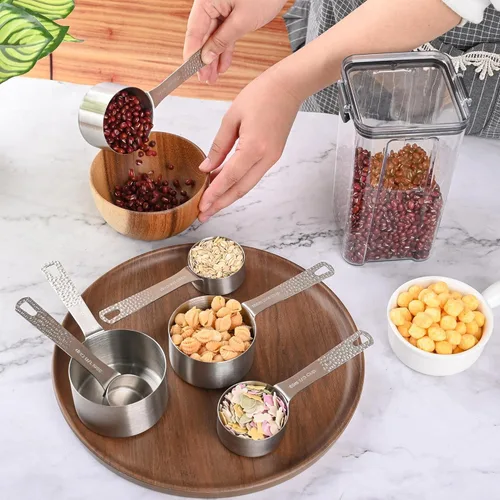 Miniatura 8 de Juego de 14 tazas y cucharas medidoras de acero inoxidable 18/8 para hornear y cocina, medida métrica y estadounidense, 6 tazas y 7 cucharas con B
