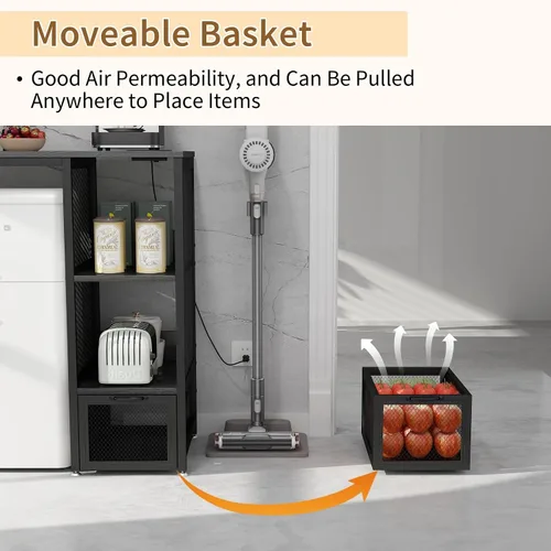 Miniatura 3 de METYERRY Estante para hornear de cocina con toma de corriente, soporte para microondas con cajón, mini soporte para refrigerador con estantes Negro