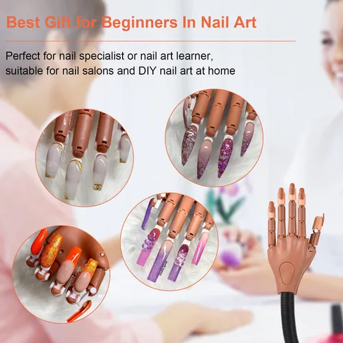 Miniatura 4 de MEKK Mano de práctica para uñas acrílicas, manos flexibles para practicar uñas, nunca se caen, kits de mano de entrenamiento de uñas con limas