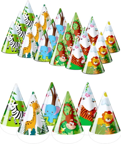 30 sombreros de fiesta de animales para niños, sombreros de cono de cumpleaños de safari, 6 x 7.87 pulgadas, suministros de fiesta de cumpleaños de