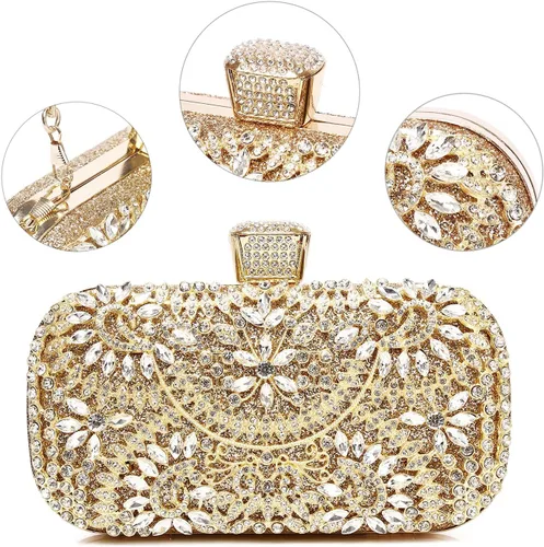 Miniatura 6 de Bolsos de mano de noche, bolso de mano para mujer, boda, graduación, fiesta, regalo de Navidad y fiesta de Navidad, dorado (G-Gold)