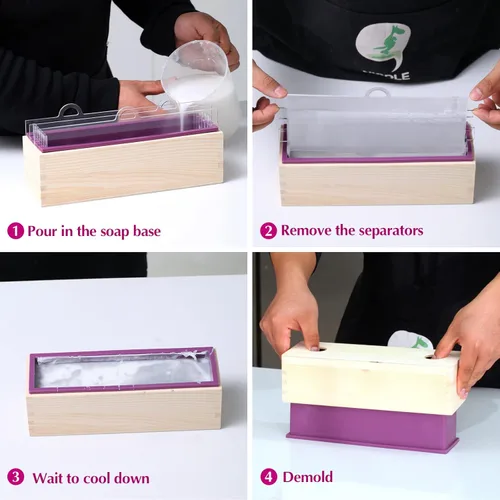 Miniatura 5 de Kit de moldes de jabón de silicona, molde de jabón rectangular flexible de 42 onzas con caja de madera y tableros divisores acrílicos, cortador