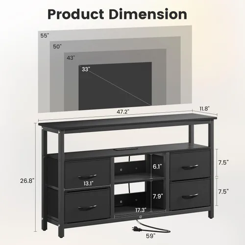 Miniatura 2 de Haewon - Soporte de TV negro con luces LED y tomas de corriente, centro de entretenimiento para TV de 55 pulgadas, mesa de consola de medios con 4