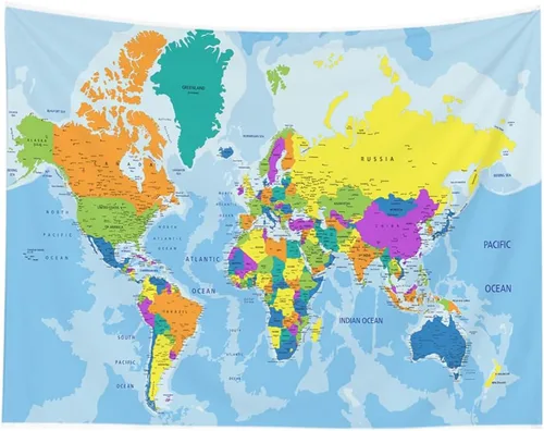 Miniatura 10 de CAPSCEOLL Tapiz de mapa del mundo para colgar en la pared, tapiz blanco y negro para decoración del hogar, 40 x 30 pulgadas, mapa para habitación