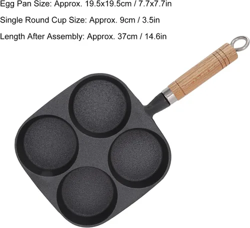 Miniatura 4 de Sartén para tortillas, sartén para huevos de 4 tazas con mango de madera para desayuno, panqueques, tortillas