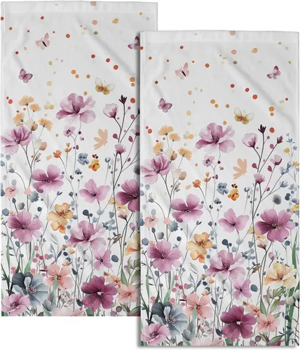 Miniatura 46 de Juego de 2 toallas de mano para el 4 de julio, 14 x 28 pulgadas, diseño patriótico de hojas florales rojas y azules, absorbentes y suaves