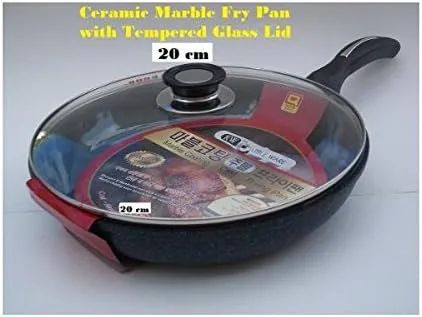 Ceramic Marble Coated Non Stick Cast Aluminium Fry Pan with Lid, 20 cm (8 inches)