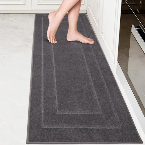 PURRUGS Alfombra de pasillo de cocina lavable a máquina, 24 x 70 pulgadas, antideslizante, súper absorbente, suave para cocina, pasillo y Gris