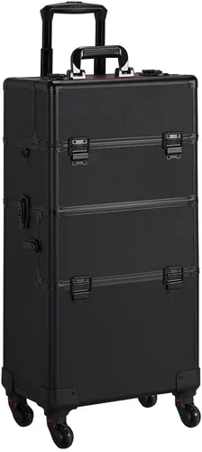 Yaheetech Estuche de tren de maquillaje 3 en 1, carrito profesional para cosméticos, organizador multifuncional, gran almacenamiento, carrito de