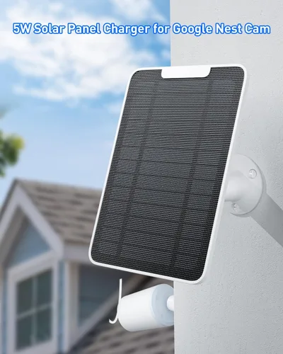 Miniatura 2 de Panel solar premium para cámara Google Nest, panel solar de 5W para cámara Google Nest interior y exterior (versión con batería), especialmente