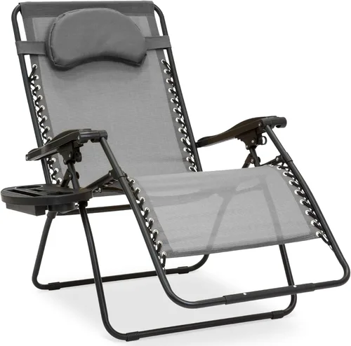 Miniatura 14 de Best Choice Products Silla de gravedad cero de gran tamaño, plegable para patio al aire libre, reclinable, con soporte para tazas, bandeja de Verde