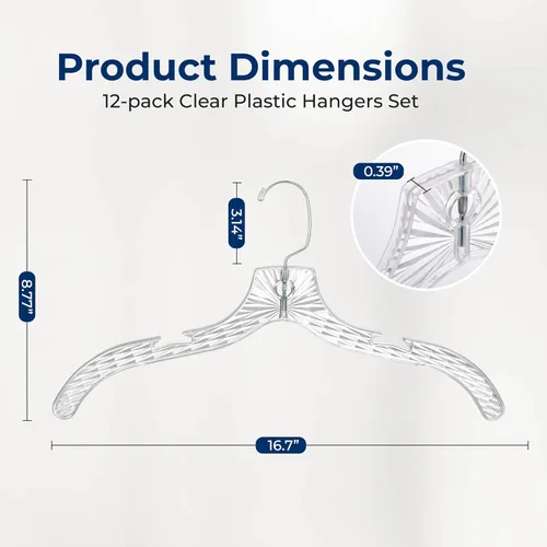Miniatura 2 de SereneLife 12 Pack de Perchas de Plástico Transparente, Cristal Claro, Antideslizantes con Hombros con Muescas, Ultradelgadas para Ahorrar Espacio