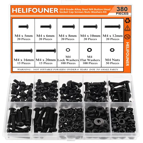Miniatura 20 de HELIFOUNER 560 piezas M3 x 0.157 in, 0.236 in, 0.315 in, 0.394 in, 0.472 in, 0.630 in, 0.787 in, cabeza hexagonal, tornillos, arandelas, tuercas