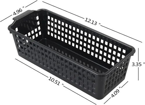 Miniatura 2 de Cestas de almacenamiento de plástico delgadas, color negro, 6 paquetes