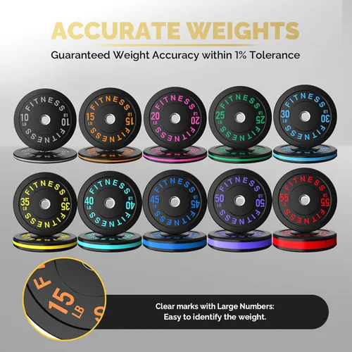 Miniatura 8 de Discos de peso olímpicos de 2 pulgadas y caucho para barras, discos para gimnasio en casa, entrenamiento de fuerza y levantamiento de pesas, 10 a